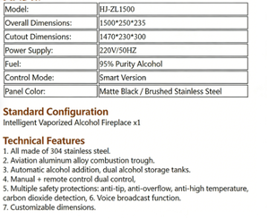 <span class=keywords><strong>Cheminée</strong></span> <span class=keywords><strong>à</strong></span> <span class=keywords><strong>éthanol</strong></span> encastrée personnalisable avec té<span class=keywords><strong>l</strong></span>écommande et protection de sécurité pour villa, maison d'hôtes et hôtel - Product Image 5
