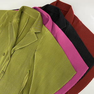 2024 Miyake col tailleur costumes Double boutonnage plissé gland jupe à manches longues Design Original affaires lâche femmes vêtements - Product Image 6