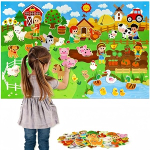 Kit de jeu interactif mural en feutre <span class=keywords><strong>sur</strong></span> le thème des animaux de la ferme pour la petite enfance : tableau d'activités, récit d'histoires et apprentissage précoce pour tout-petits et enfants - Product Image 1