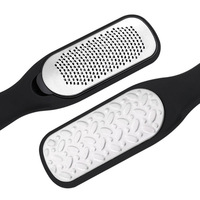 Râpe à pieds double face en acier inoxydable, éliminateur de callosités et peaux mortes, outil de pédicure pour le soin des pieds, manche en plastique
