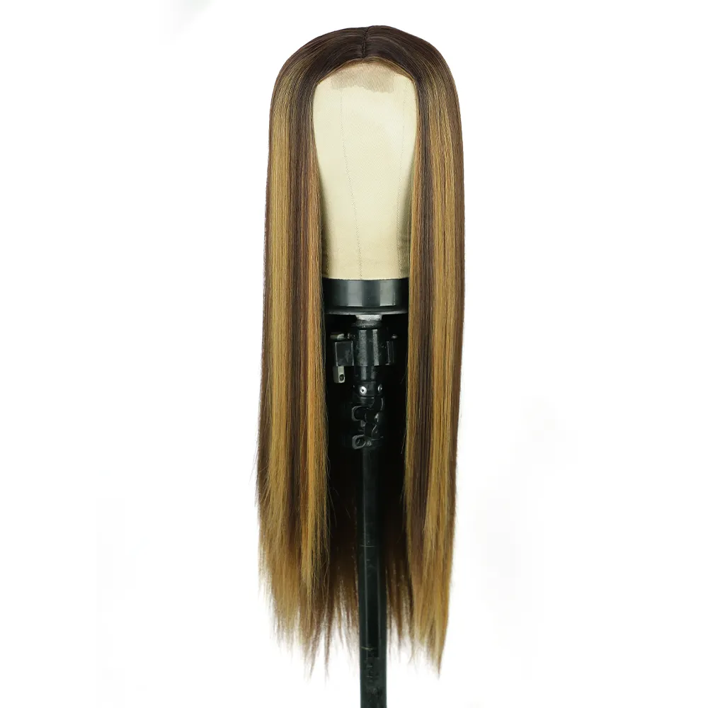28Inch Long Straight Wig Heat Resistant Fiber Lace Front With Piano ColorWigs Synthetic Wigs For Black Women