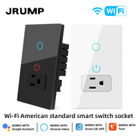 Interrupteur et prise intelligents Tuya WiFi standard US avec panneau tactile en verre, commande vocale Alexa Google Home, application Smart Life, contrôle à distance