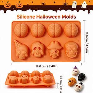 SILIKOLOVE <span class=keywords><strong>Moule</strong></span> en silicone personnalisable à 8 cavités en forme de <span class=keywords><strong>cerveau</strong></span> de pirate pour <span class=keywords><strong>Halloween</strong></span>, certifié LFGB, sans BPA, 100% qualité alimentaire, outil pour bonbons - Product Image 2