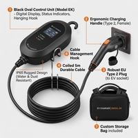 Nouvelle station de charge portable pour véhicules électriques, type 2, charge AC, 7 kW, prise EU, câble enroulé de 5 m, IP65, pour la maison, le bureau, les voyages