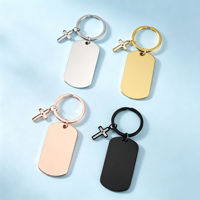 Ywyougang Vintage Mode 4 Farben Edelstahl Abgerundeter Schlüsselanhänger mit Kreuz-Charm Gravierbarer Blanko-Schlüsselhalter Geschenk