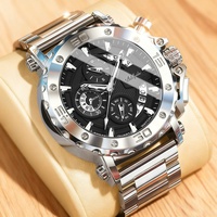 Montre à quartz pour homme Steel Heart, boîtier et bracelet en acier inoxydable, verre minéral renforcé, numérique, 45 mm, résistance à l'eau 30 m, style business