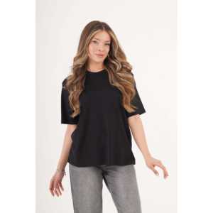 T-shirt noir à col rond pour femme avec détails de surpiqûres - Vente en gros - Product Image 2
