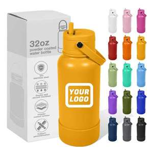 Bouteille d'eau isotherme sous vide en acier inoxydable 32 oz avec logo personnalisé, double paroi, pour sport en extérieur, avec poignée et manchon en silicone pour paille - Product Image 1