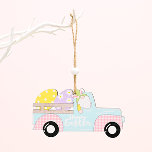Letrero de puerta colgante de feliz Pascua, camión americano de madera, etiqueta de madera, camión de Gnomo, colgador de puerta de madera para regalo festivo de decoración del hogar - Product Image 4