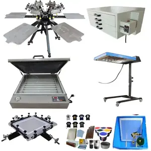 Flexo DIY t shirt apparel printing machine complete set of double rotary manual 4 station 4 color manual screen printing machine