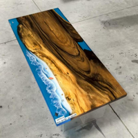 Nouveaux styles de tables à manger en résine époxy avec bord naturel, dessus de table en bois de noyer massif en stock, 2,5 x 2,5 pieds, ensembles de salle à manger