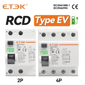 ETEK RCCB tipi EV 2P toprak kaçağı devre kesiciler araba Evse Chargeing istasyonu RCD 40A/63A EKL6-63EV 10KA Din ray