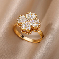 Bagues anti-stress Fidget Spinner plaquées or 18 carats, ajustables, avec perles motif fleur, trèfle, soleil, abeille, bague ouverte, bijoux en gros pour femmes