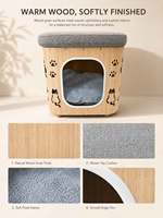 Maison pour chat en bois de luxe avec entrée cintrée, structure en bois massif, coussin intérieur moelleux, nid semi-fermé pour chambre à coucher de chat