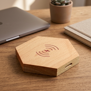 Chargeur sans fil en bambou, design hexagonal, support de charge portable pour téléphone portable, cadeau d'entreprise - Product Image 4