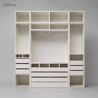 Armoire sur mesure blanche avec dressing intégré, placard mural complet avec tiroirs, étagères ouvertes, bande LED lumineuse, armoire de rangement pour dressing