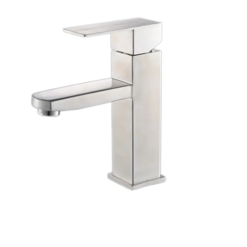 Stainless steel wire drawing single hot and cold square bathroom faucet