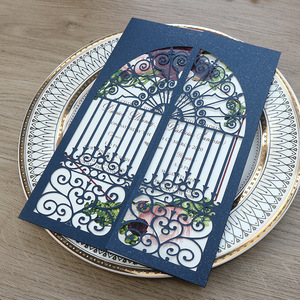 Vente en gros de papier oignon doré découpé au laser Invitations de mariage de luxe Porte du bonheur cartes d'<span class=keywords><strong>invitation</strong></span> de mariage personnalisées - Product Image 4