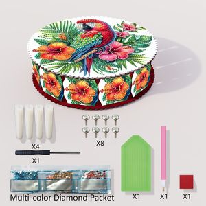 Kit de boîte à bijoux ronde en bois à peindre au diamant 5D DIY, motif <span class=keywords><strong>perroquet</strong></span> et fleurs, organisateur de rangement - Product Image 1