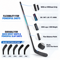 Bâton de hockey sur glace entièrement en fibre de carbone, main gauche/droite, 380g, bâton de hockey composite senior, lame P28, taille personnalisée, OEM