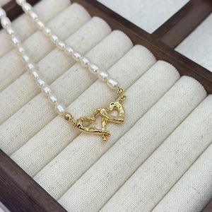 Collar de Plata de Ley 925 con Diseño de Nicho Francés, Corazón a Corazón, Amor, Lujo de Alta Gama con Cadena para Clavícula, Nuevo y con Detalles de Perlas - Product Image 6