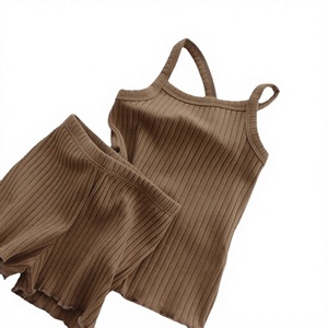 Set Pigiama Estivo per Bambine in Cotone Pettinato con Spalline a Costine, Traspirante, di Buona Qualità, Stile Casual, Tinta Unita - Product Image 4