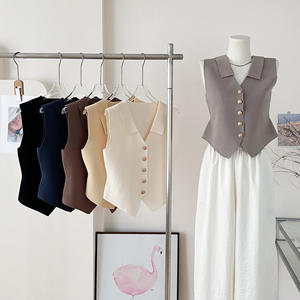 <b>Vest</b> Women's Summer Casual Eco-Friendly Single Breasted French Retro <b>Top</b> Sleeveless Ice <b>Silk</b> Base Knitted Sweater - Product Image 2