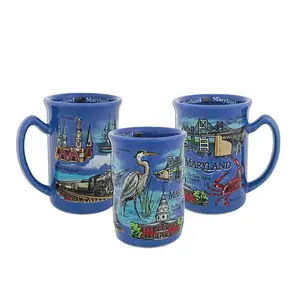 Ceramic Maryland State Blue Souvenir Raised Coffee Mug