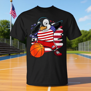 T-shirt de basket-ball Dabbing Penguin Usa Flag pour les fans, design patriotique - Product Image 3