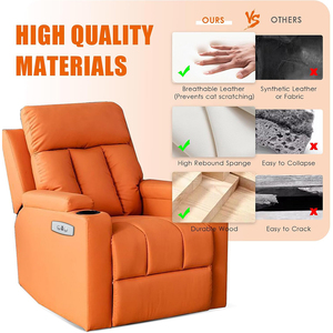 Fauteuil inclinable réglable de détente, chaise longue individuelle, canapé inclinable en cuir couleur orange pour salon - Product Image 2