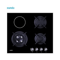 Cuisinière à gaz Xunda Factory OEM ODM 3 feux à gaz et 1 électrique, 4 brûleurs, plaques de cuisson en verre encastrées, cuisinière à gaz GPL/GN, plaques de cuisson en verre, plaques de cuisson à gaz