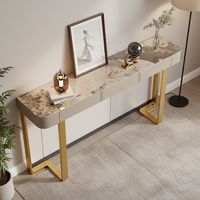 Console d'entrée moderne de luxe léger en dalle de roche, meuble de rangement et présentoir pour salon, idéal pour les salons et les hôtels
