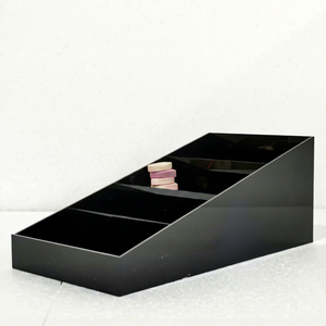 Modern Black 4-Tier Acrylic Display Rack for Desktop Pre-Assembled Glossy <b>Storage</b> Organizer with Horizontal Shelves - Product Image 1