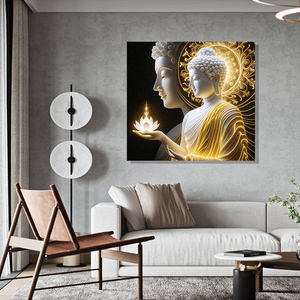 Arte Mural Religioso Moderno en Porcelana de Cristal con Diamantes, Decoración de <span class=keywords><strong>Buda</strong></span> Dorado, Cuadros Decorativos para el Hogar - Product Image 3