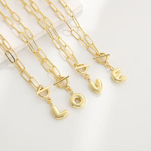 OT 버클 26 글자 펜던트 목걸이 18K 금도금 부드러운 버블 풍선 A-Z 편지 목걸이 쇄골 링크 체인 쥬얼리 - Product Image 1