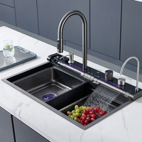 Planche à découper personnalisée en acier inoxydable avec robinet en laiton, évier double à surface nano pour la préparation culinaire