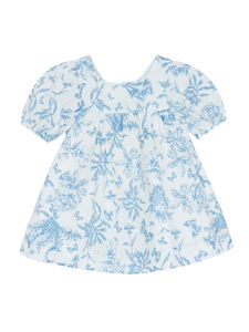 Guangdong personalizado OEM verano azul niños vestidos con mangas hinchadas Allover estampado vestidos casuales para niñas cuello redondo - Product Image 2