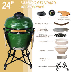 Parrilla Kamado Auplex de 24 Pulgadas, Ahumador de Hierro y Cerámica, Barbacoa Portátil para Cocina al Aire Libre con Caja de Madera - Product Image 3