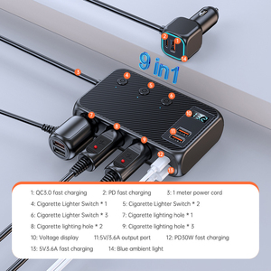Nouvelle prise allume-cigare de voiture 1 à 9 ports PD171W, <span class=keywords><strong>chargeur</strong></span> rapide avec interrupteur indépendant et ports <span class=keywords><strong>multi</strong></span>-<span class=keywords><strong>USB</strong></span> pour iPhone 18 17 - Product Image 1