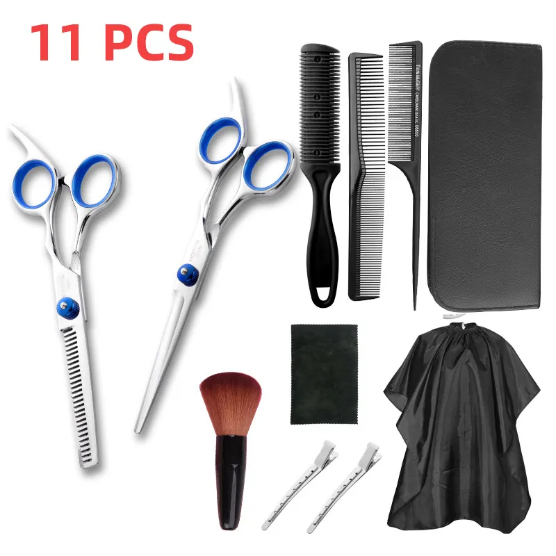 11PCS Hair Scissor Set Home Use Hair Hairdressing Scissors Kit Hair Clipper Razor Thinning Cutting Scissors Barber Haircut Set