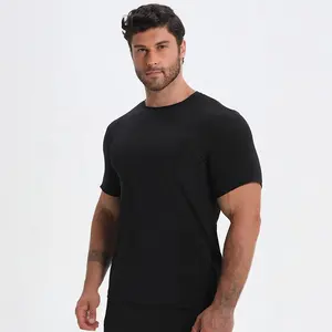 Individuelles Logo Fitness einfarbige T-Shirts Herren Polyester Spandex Oberteile superweich anpassend hochelastisches T-Shirt