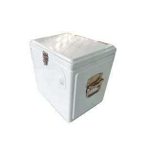 Retro metal cooler box with handles and bottle opener