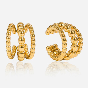 <b>Clip</b>-On Earrings Gold Plated Three Layer Ball Shape Geometric Design For Women Gift Jewelry - Product Image 1