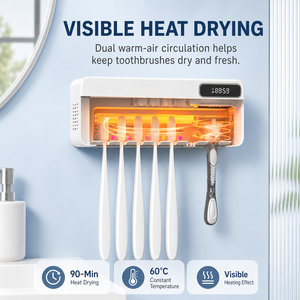Support mural intelligent pour brosse à dents avec stérilisateur UVC, support de stérilisation pour brosse à dents électrique avec affichage numérique et chargement USB - Product Image 2