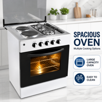 Cuisinière à gaz et électrique CKD 2 feux gaz 2 plaques chauffantes électriques avec four 80L 60*60, cuisinière autonome GPL