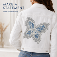 Applique papillon en jean bleu avec perles, breloques et paillettes, broderie à coudre pour décorer vestes, robes et sacs