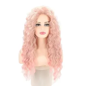 28英寸合成假发粉色高光金色长卷高品质耐热女性假发