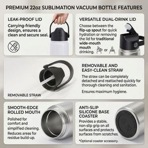 Custom logo 22oz Double Wall Wide Mouth Travel Tumbler Stainless Steel DIY Suablimation Blanks Water Bottle with Leak Proof Lid - Product Image 4