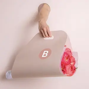 Bolsa de papel con diseño de tulipán Rosa resistente al agua, con logotipo personalizado