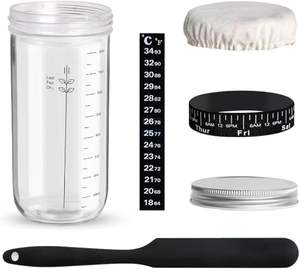 24 oz Acacia Wood <b>Lid</b> Sourdough Starter Wide Mouth <b>Glass</b> <b>Jar</b> Container Date Marked Feeding Band Freezer Safe Kitchen Baking - Product Image 6